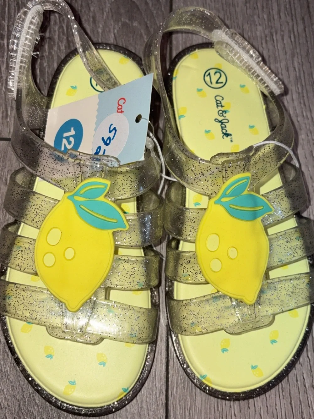Cat & Jack Toddler Girls Size 12 Lemon Jelly Sandals New W Tags Glitter Clear
